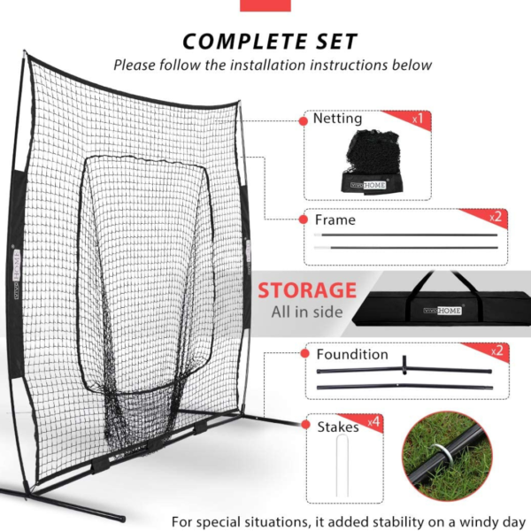 7x7Ft Baseball Softball Practice Net with Strike Zone Target Tee and Carry Bag - Image 4