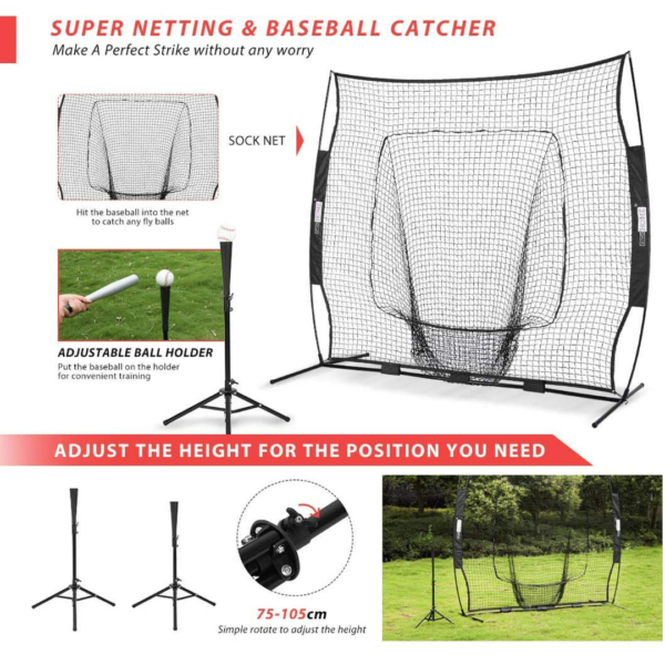 7x7Ft Baseball Softball Practice Net with Strike Zone Target Tee and Carry Bag - Image 3